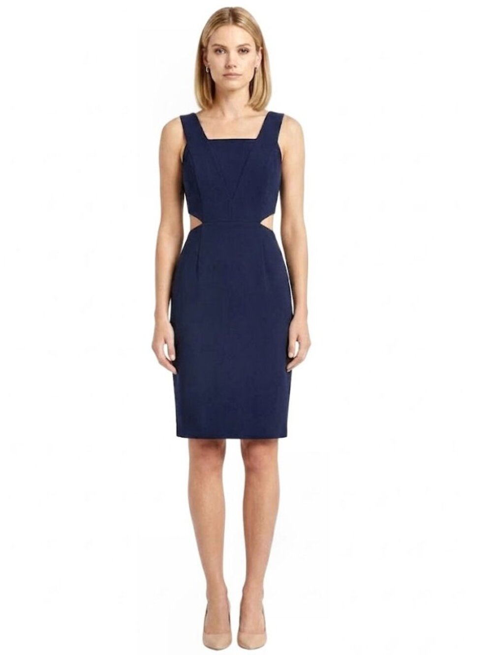 19 Cooper Side Cutout Sleeveless Sheath Cocktail Dress, Navy Blue, Womens Size M